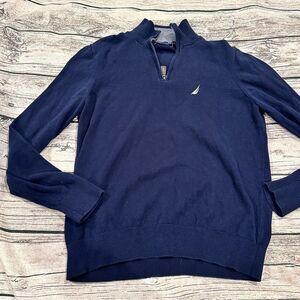 Nautica Men's Quarter Zip Sweater in Deep Blue Size Small